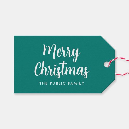 Merry Christmas Script Text Green Red White Custom Gift Tags