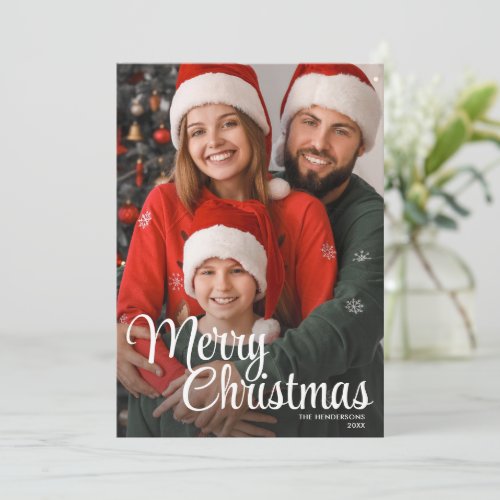 Merry Christmas Script Text Overlay Family Photo Holiday Card