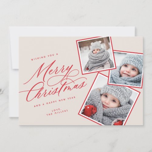 Merry Christmas Script Titled Multi_Photo  Blush Holiday Card