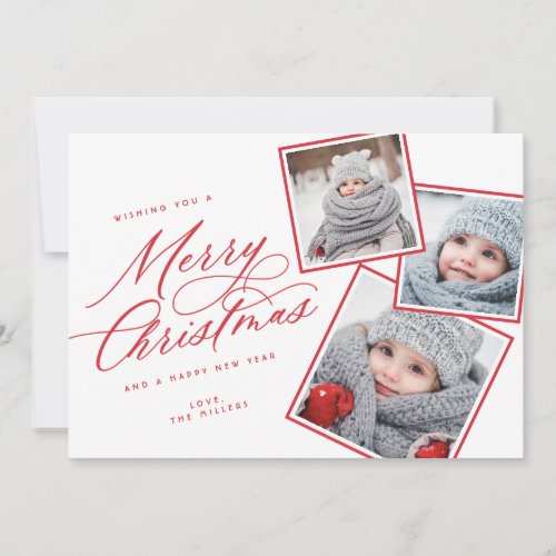 Merry Christmas Script Titled Multi_Photo  RED Holiday Card