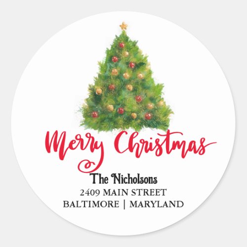 Merry Christmas Script Tree  Return Address Label