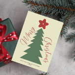 Merry Christmas script tree star red green modern Holiday Card<br><div class="desc">Retro style red and green tree and star shapes Merry Christmas handwritten script non-photo simple holiday card. Easy to personalize with your family name and year.</div>