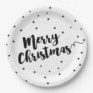 Merry Christmas - Script typography and stars Paper Plates