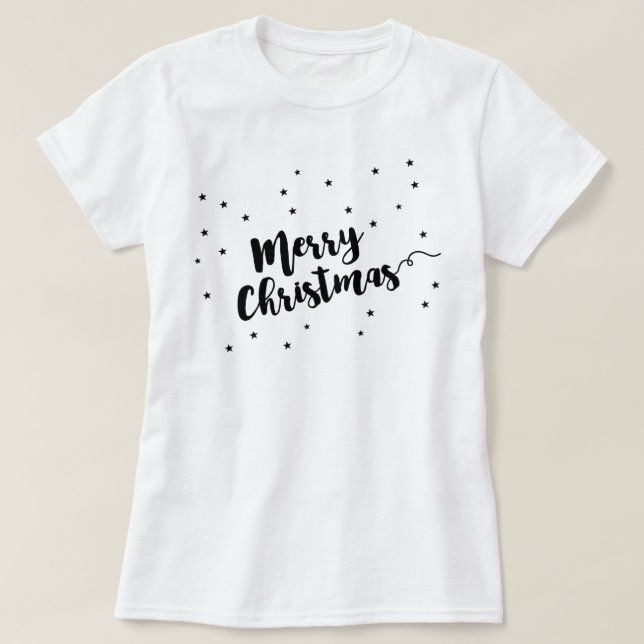 Merry Christmas - Script typography and stars T-Shirt (Design Front)