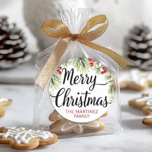 Merry Christmas Script Typography Classic Round Sticker