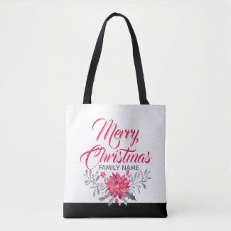 Merry Christmas Script Typography &amp; Floral Bouquet