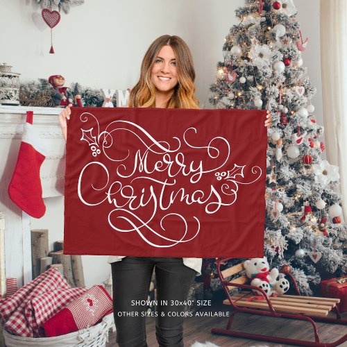 Merry Christmas Script Typography Your Color Fleece Blanket