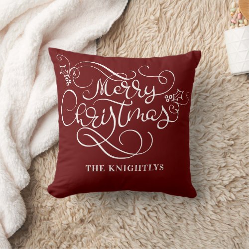 Merry Christmas Script Typography Your Color Throw Pillow