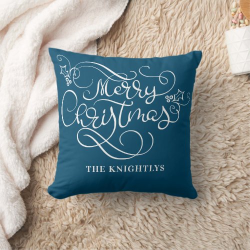 Merry Christmas Script Typography Your Color Throw Throw Pillow