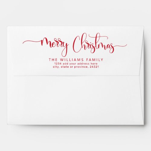 Merry Christmas Script White and Red Holiday Envelope