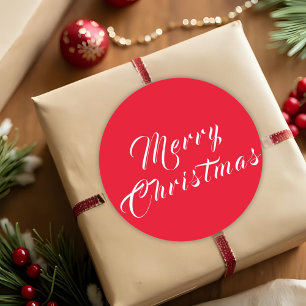 Merry Christmas Script White Red Holiday Classic Round Sticker