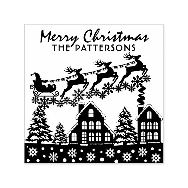Merry Christmas Script Winter Holidays Custom Name Self-inking Stamp (Design)