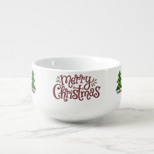 Merry Christmas Script with Christmas Trees Soup Mug