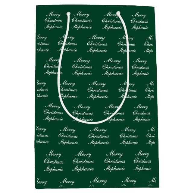 Merry Christmas Script with Custom Name Medium Gift Bag (Front)
