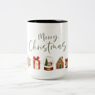 Merry Christmas Script with Festive Watercolor Two-Tone Coffee Mug