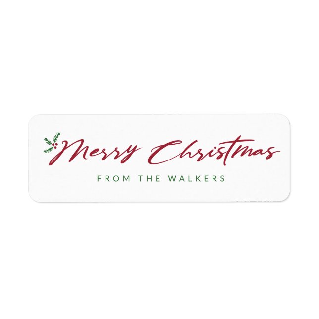 Merry Christmas script with pine & berries design Label (Front)