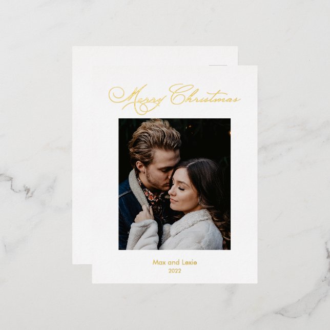 Merry Christmas Scripted Foil Elegant  Foil Holiday Postcard (Front/Back)