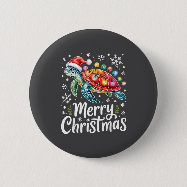 Merry Christmas Sea Turtle Christmas Lights Santa  Button (Front)