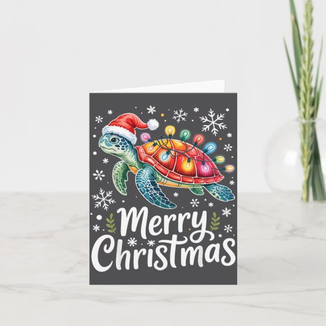 Merry Christmas Sea Turtle Christmas Lights Santa  Card (Front)