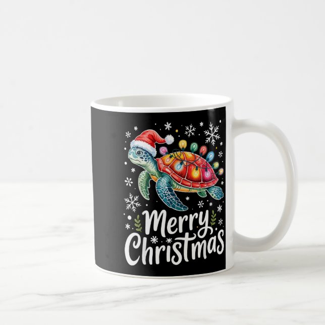 Merry Christmas Sea Turtle Christmas Lights Santa  Coffee Mug (Right)