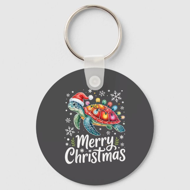 Merry Christmas Sea Turtle Christmas Lights Santa  Keychain (Front)