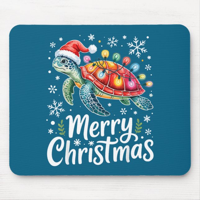 Merry Christmas Sea Turtle Christmas Lights Santa  Mouse Pad (Front)