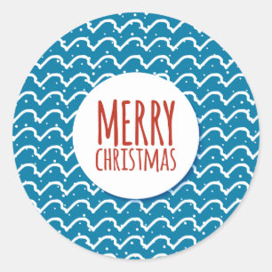 Merry Christmas Seamless Pattern Blue Texture Classic Round Sticker