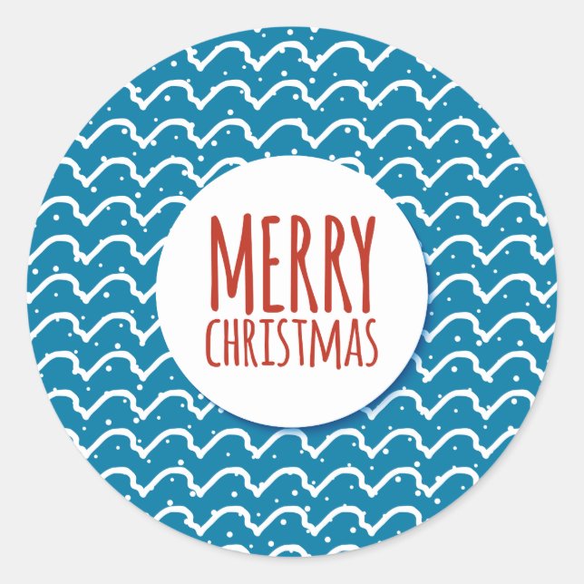 Merry Christmas Seamless Pattern Blue Texture Classic Round Sticker (Front)