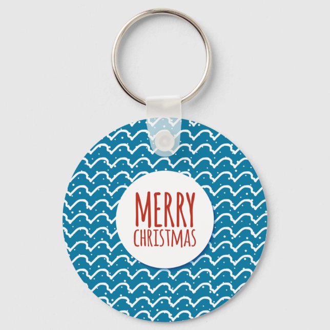 Merry Christmas Seamless Pattern Blue Texture Keychain (Front)