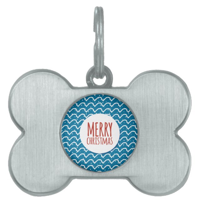 Merry Christmas Seamless Pattern Blue Texture Pet Tag (Front)
