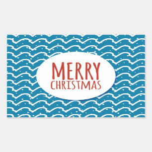 Merry Christmas Seamless Pattern Blue Texture Rectangular Sticker