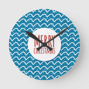 Merry Christmas Seamless Pattern Blue Texture Round Clock
