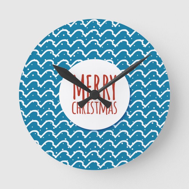 Merry Christmas Seamless Pattern Blue Texture Round Clock (Front)
