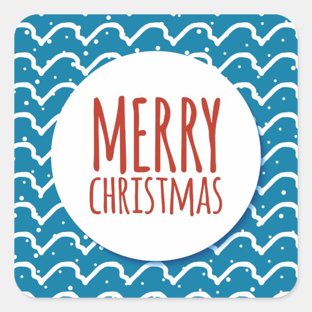 Merry Christmas Seamless Pattern Blue Texture Square Sticker (Front)