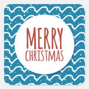 Merry Christmas Seamless Pattern Blue Texture Square Sticker