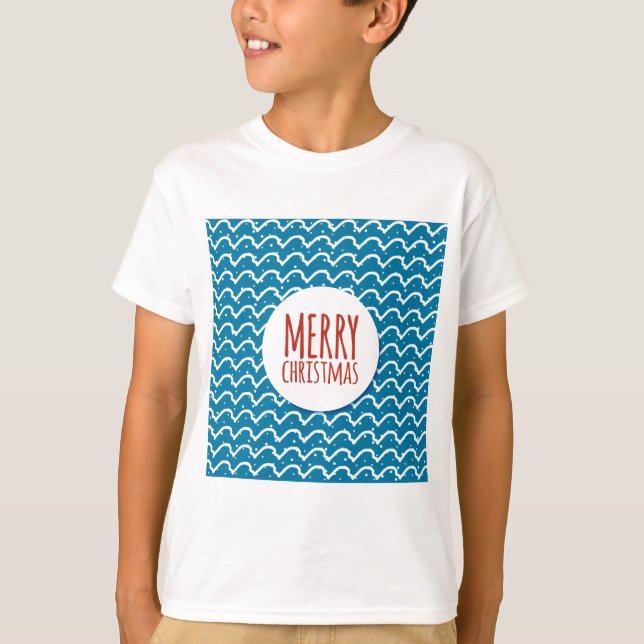 Merry Christmas Seamless Pattern Blue Texture T-Shirt (Front)
