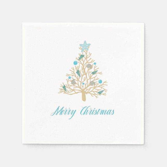 Merry Christmas Seashell Christmas Tree Napkins (Front)