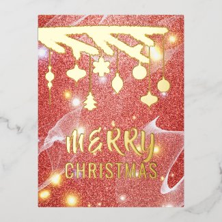Merry Christmas Seasonal Festive Red Glitter Gold 