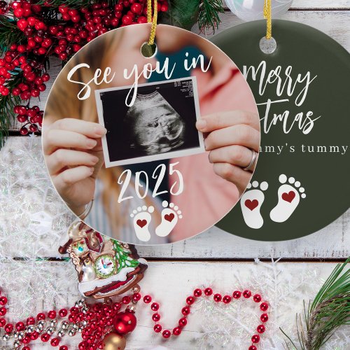 Merry Christmas see you in 2025 photo pregnancy Ceramic Ornament