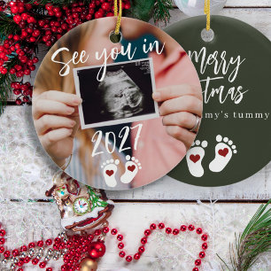 Merry Christmas see you in 2027 photo pregnancy Ceramic Ornament