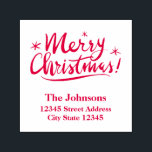 Merry Christmas self inking stamp with red ink<br><div class="desc">Merry Christmas self inking stamp with red ink. Custom rubber stamp with personalized address and winter Holiday wishes. Elegant hand lettered script calligraphy typography design with template for your name and address. Pretty swirly handwriting with little stars. Handwritten seasons greeting with return address. Classy DIY xmas accessories for home and...</div>