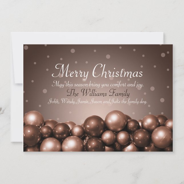 Merry Christmas Sepia Tone Ornaments Flat Card (Front)