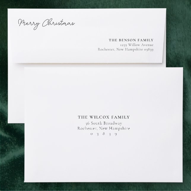 Merry Christmas & Serif Back Addressed Envelopes (Green)