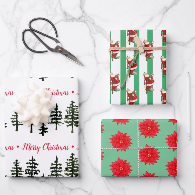 Merry Christmas Set Matte 19" x 29" Wrapping Paper Sheets (Front)