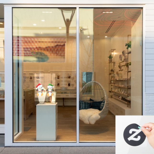 Merry Christmas Set of Penguins Window Cling (Store Window)