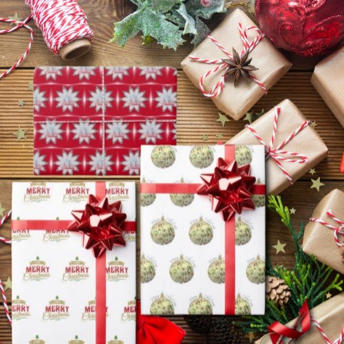 Merry Christmas Set of three Wrapping Paper Sheets
