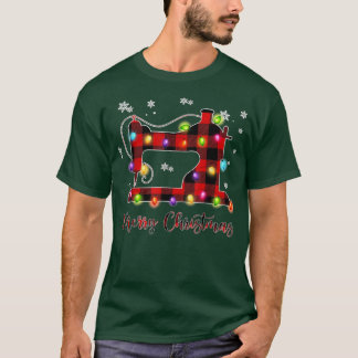 Merry Christmas Sewing Machine Xmas Light Tree Red T-Shirt