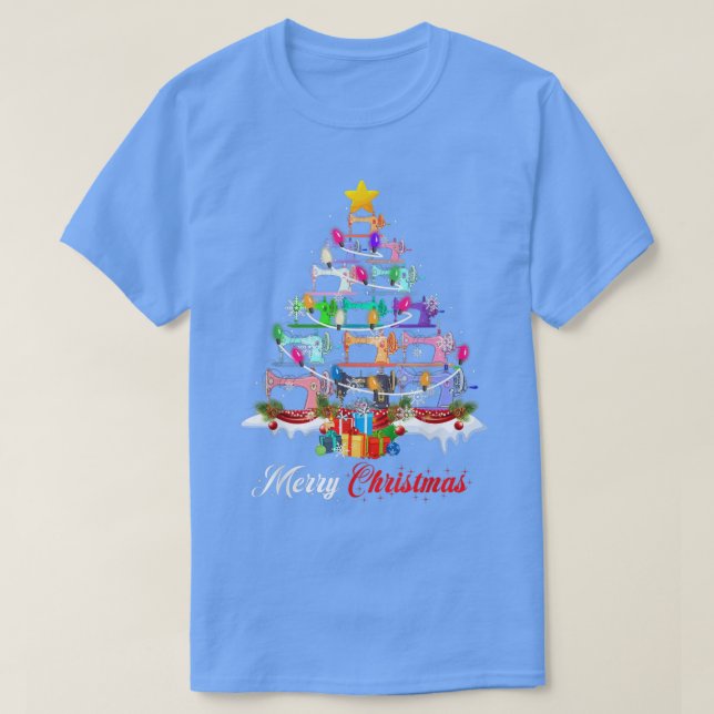 Merry Christmas Sewing Machines Xmas Tree Lights Q T-Shirt (Design Front)