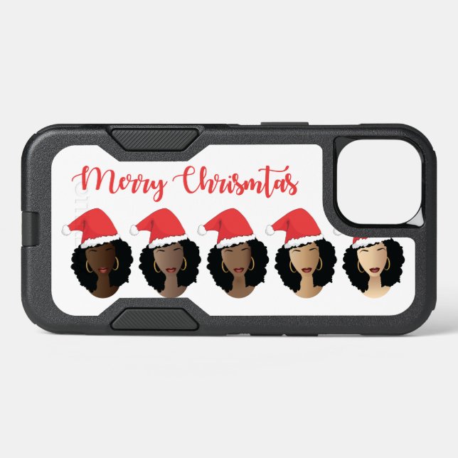Merry Christmas, Shades of Melanin, Black Women Otterbox iPhone Case (Back Horizontal)