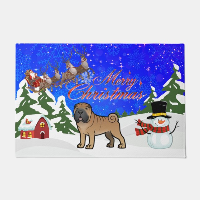 Merry Christmas Shar Pei Doormat (Front)